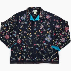 The Quacker Factory butterfly floral beaded and embroidery cotton jacket size 1X